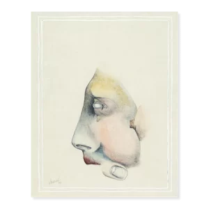 Máscara para Orfeo, una lágrima, 1977. 43×37 cm con marco, lápiz y acuarela sobre papel.