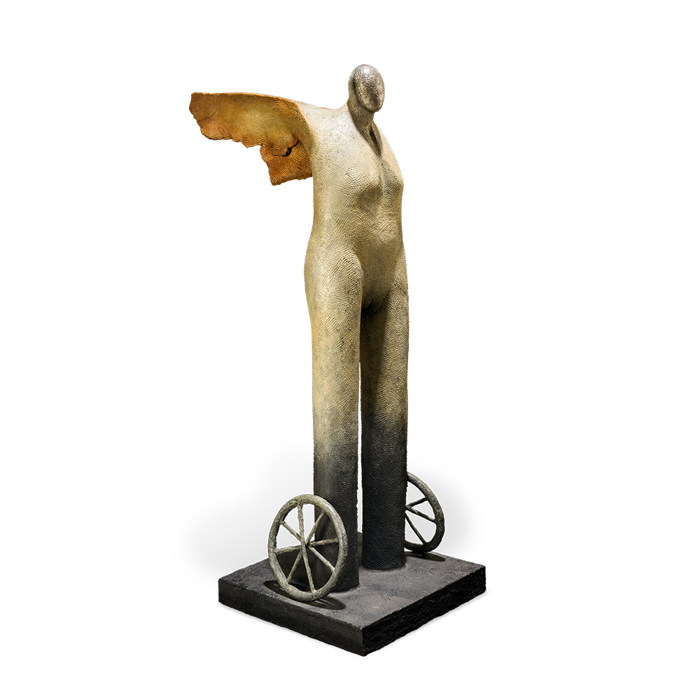 Mujer con ruedas, 1992. 99×38×38 cm, bronce.