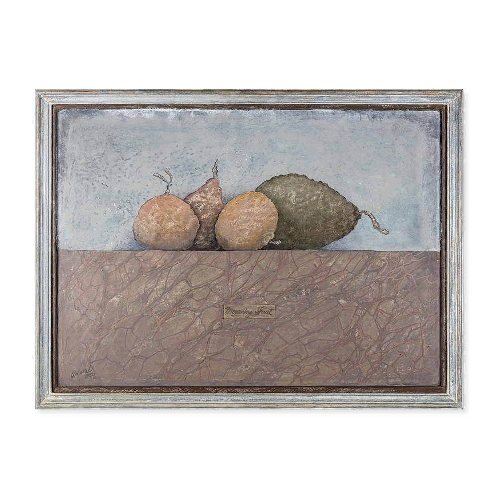 Frutos de duelo Nº 2, 1982. 45×62 cm, acrílico y óleo sobre lino y madera.